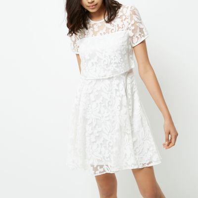 White sheer floral double layer dress